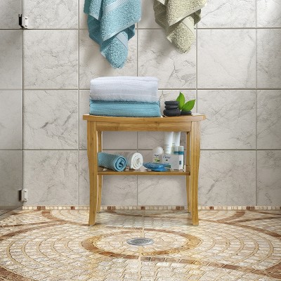 Natural Bamboo Spa Shower Bench with Storage Shelf