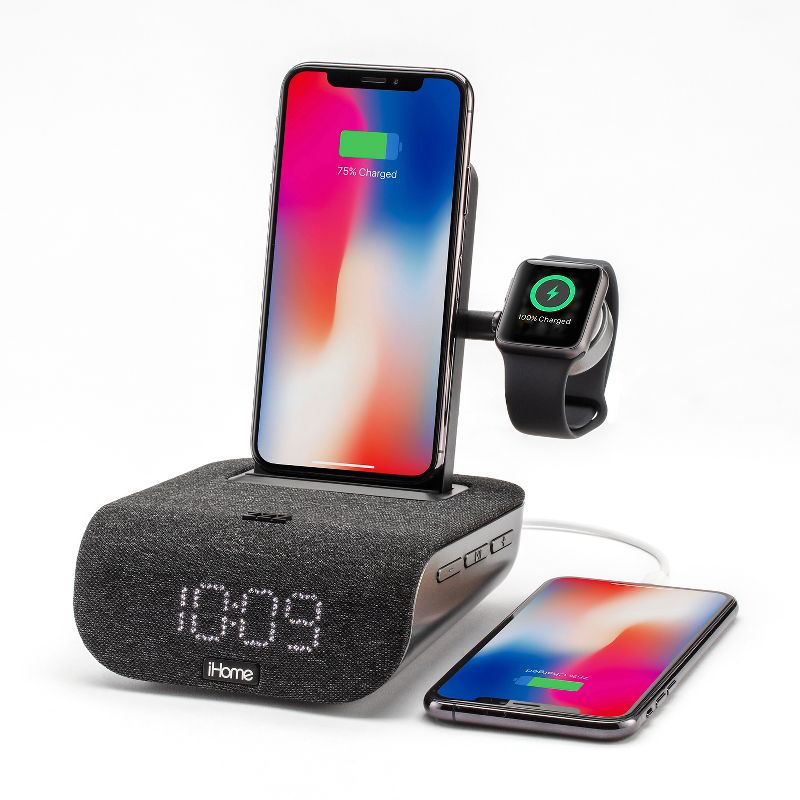 TIMEBASE PRO+ Triple Charging Bluetooth Alarm Clock with Qi Wireless Fast Charging, USB and Apple Watch Charging, 1 of 10