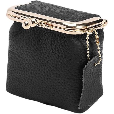 Paaaawaters Women's Genuine Leather Small Jewelry Coin Purse Vintage Kiss Lock Change Pouch Casual Style Mini Wallets pouches Bag