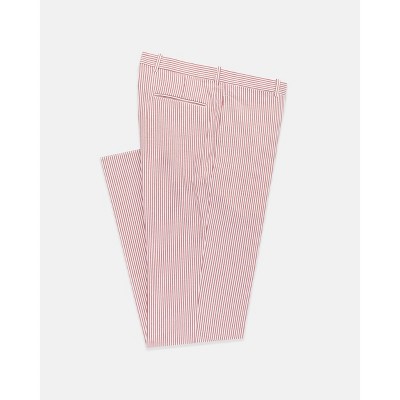 Lomsoe red white seersucker trousers classic fit
