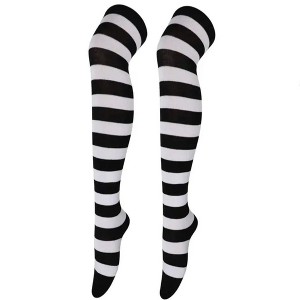 Striped Patterned Over the Knee Socks from the Sock Panda (Women's Sizes Adult Medium) -Black and White - 1 of 3