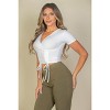 Slickblue Women's Ribbed Surplice Top, Ruched Drawstring Detail, Stretch Fit, 7 Color Options, Size S-L - 4 of 4