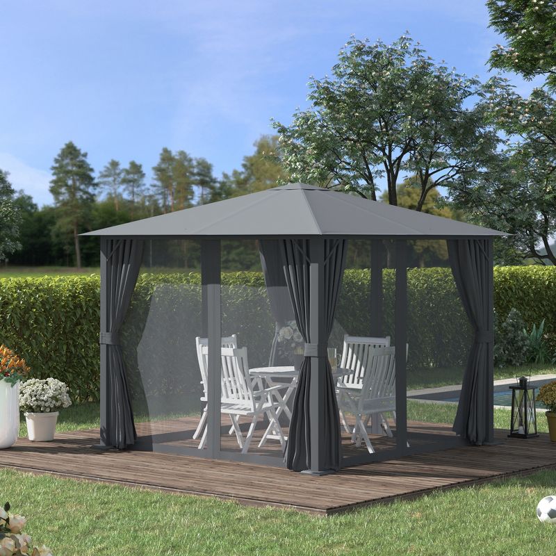 Outsunny 9.7' x 9.7' Patio Gazebo Tent, Canopy with Sidewalls, Zipper Netting Screen, Privacy Curtains, Black, 2 of 7