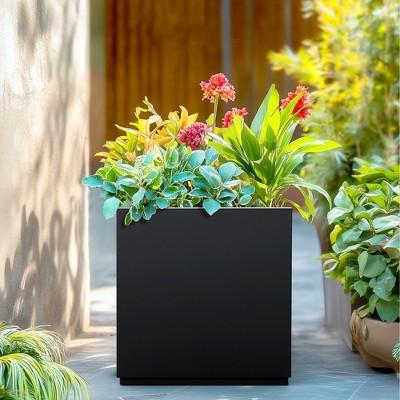 TOAOTBNBO Metal Rectangular Planter, Outdoor Planters with Drainage Holes, Tall Planter Pots for Porch and Patio, Black