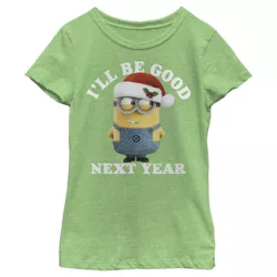 Girl's Despicable Me Christmas Minions Be Good Next Year  T-Shirt - Green Apple - X Small