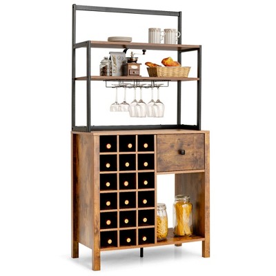 Costway Kitchen Islands Freestanding Wine Rack Table W/ Glass Holder ...