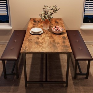 Dining Room Table Set with 2 Benches,Dining Table Set for 4 Kitchen Table with 2 PU Upholstered Benches - 1 of 4