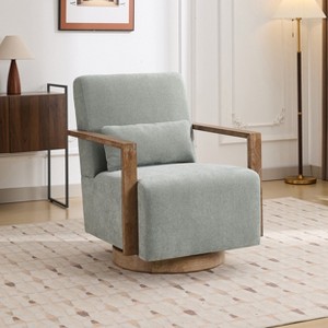 Hrinhom Linen Fabric Swivel Accent Chair,Armchair With Lumbar Pillow - 1 of 4
