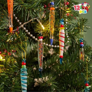 Joyfy Christmas Tree Decorations, 12Pcs Colorful Glass Icicle Christmas Tree Ornaments with Crystal Line, 3.54-3.7" Xmas Tree Hanging Decor - 1 of 4