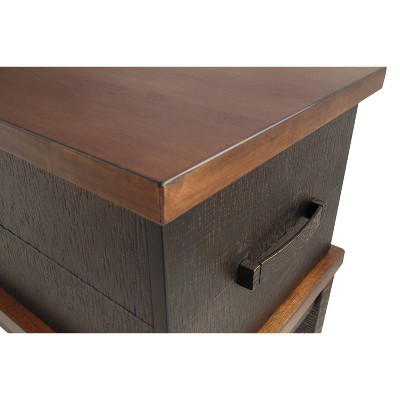 Gray and Brown Rectangular Wood Chair Side Table with Storage