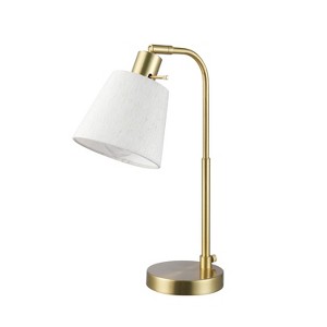 Globe Electric 16" Matte Brass Desk Lamp with White Linen Shade: ETL Listed, Metal Body, Cone Shape Shade, No Tools Assembly - 1 of 4