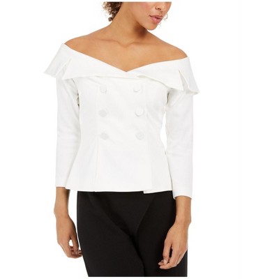 Adrianna Papell Womens Double Breasted Cold Shoulder Blouse