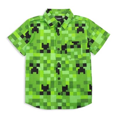 Minecraft Creeper Little Boys Short Sleeve Button Down Dress Shirt Green 7-8