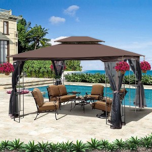 VYNXARIA 13x10 Outdoor Patio Gazebo Canopy Tent With Ventilated Double Roof And Mosquito net(Detachable Mesh Screen On All Sides),Brown - 1 of 4