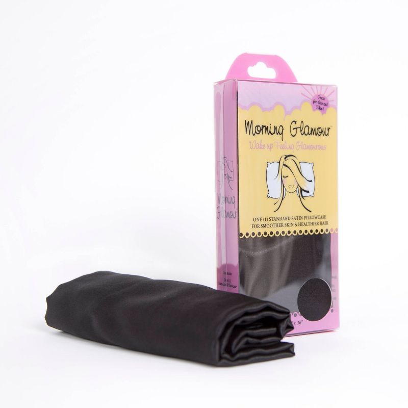 Morning Glamour Standard Satin Solid Pillowcase Black, 3 of 6