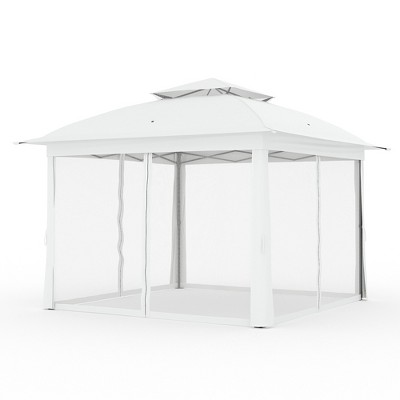 11x11 Pop Up Gazebo Outdoor Canopy Shelter, Instant Patio Gazebo Sun Shade Canopy Tent, 2 Tiers Roof & Mesh Netting for Lawn, Garden, Backyard & Deck