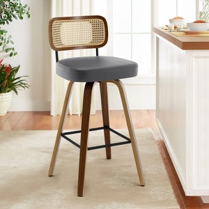 Bekrvio 26"/29" Mid-Century Modern Swivel Bar Stools Set of 1/2/3/4- Faux Leather Upholstered with Back and Bent Wood Legs,Ideal for Kitchen Island - 1 of 4