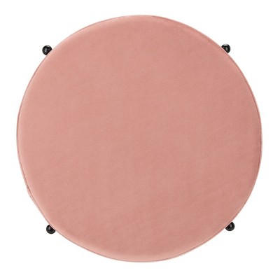 Lisbon 20" Dusty Rose Velvet Round Ottoman with Black Metal Legs