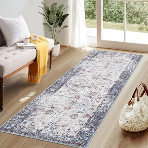 Washable Runner Rug, Non-Slip, Vintage Floor Carpet, Low Pile, Distressed Pearl Velvet, Foldable, Soft, Bathroom, Laundry, Entryway - 1 of 4