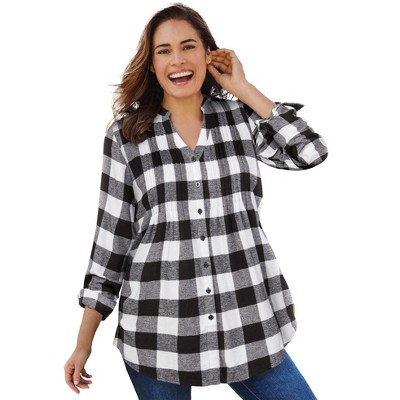 Woman Within Plus Size Pintucked Flannel Shirt