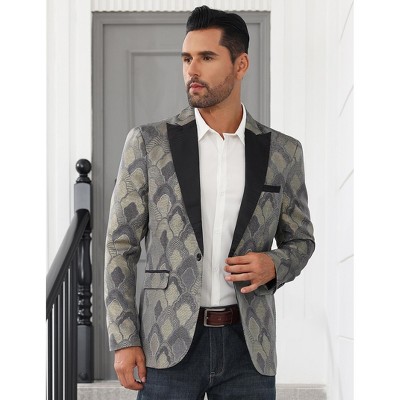 Men's Dress Party Floral Suit Jacket Notched Lapel Slim Fit Two Button Stylish Blazer