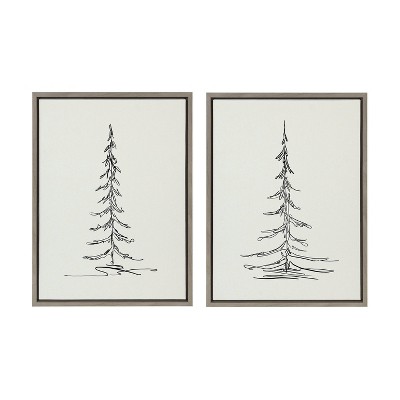 (set Of 2) 18" X 24" Sylvie Minimalist Evergreen Trees Sketch Framed ...