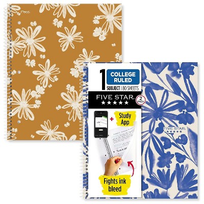 Five Star Soft Petals 1-Subject Notebooks 8.5" x 11" College-Ruled 80 Sheets Assorted Colors 2/Pack