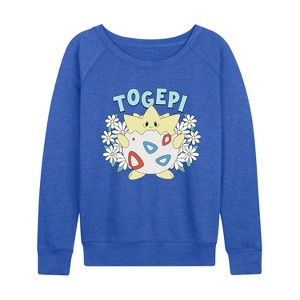 Women's - Pokémon - Floral Togepi Lightweight French Terry Wide Neck Long Sleeve Graphic Shirt - 1 of 3