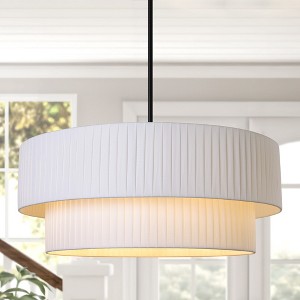 LamQee 3-Light Modern Drum Chandelier 2-Tier Semi-Flush Mount Pendant Light Fixtures with Fabric Lampshades - 1 of 4
