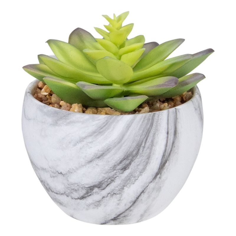 Northlight 4" Green and Purple Artificial Succulent in Faux Marble Pot, 1 of 6