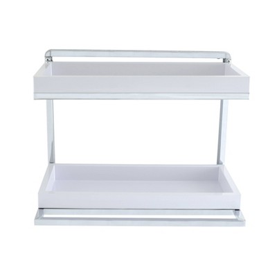 White Steel and Plastic Floating Wall Shelf with Towel Rack