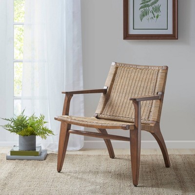 Natural Mahogany and Rattan Accent Chair with Microfiber Seat