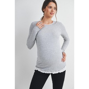 Hello Miz Women's Ribbed Layer Contrast Long Sleeve Maternity Top - 1 of 4