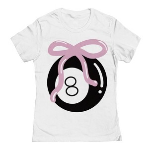 Rerun Island Women's 8 Ball Bow Short Sleeve Graphic Cotton T-Shirt - White S - 1 of 4