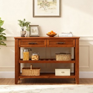 Hostack 42'' Console Table with 2 Storage Drawers and 2 Tiers Shelves for Living and Dining Room, Brown - 1 of 4