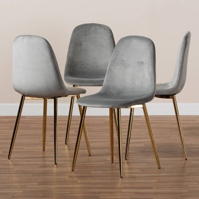 Elyse Grey Velvet and Gold Metal Dining Chairs Set of 4