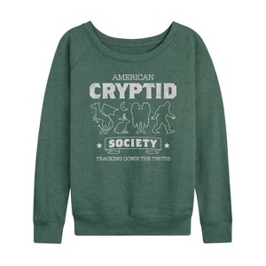 Women's - Instant Message - Cryptid Society Lightweight French Terry Wide Neck Long Sleeve Graphic Shirt - 1 of 4