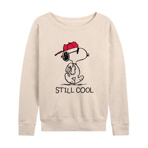 Women's - Peanuts - Snoopy Still Cool Lightweight French Terry Wide Neck Long Sleeve Shirt - 1 of 4