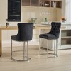 PAGED Modern Velvet Bar Stools Set of 2 Upholstered Kitchen Island Chairs with Button Back, Chromed Metal Base Legs for Pub, Dining Room - 2 of 4