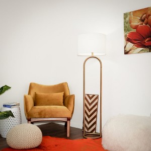 Brass Ring Base Floor Lamp with Large White Drum Shade - 1 of 4