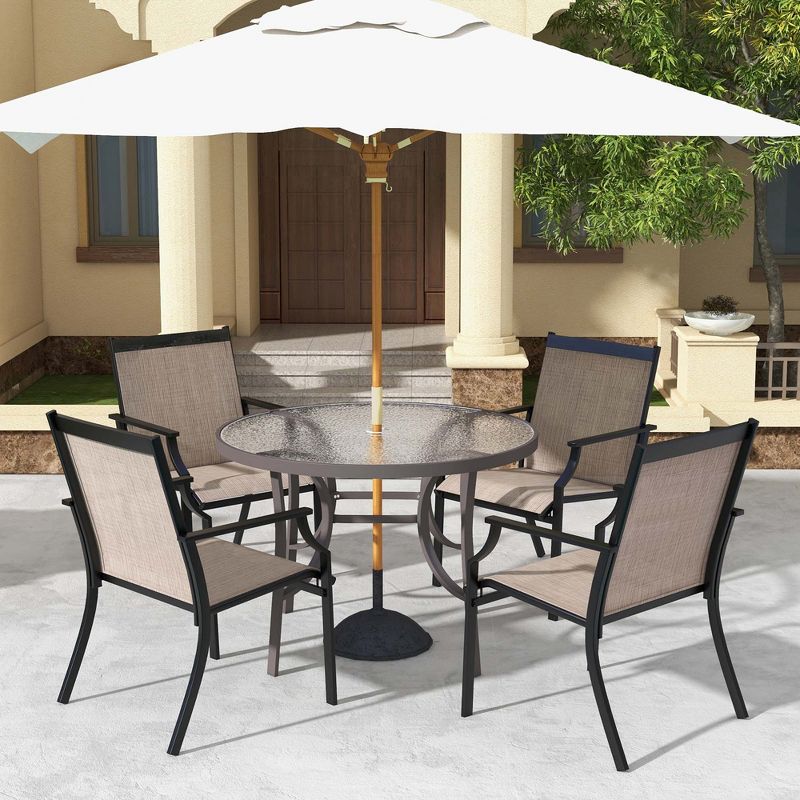 Costway 4 Pieces Patio Dining Chairs Large Outdoor Chairs Breathable Seat & Metal Frame Black/Coffee/Red, 2 of 9