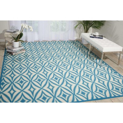 Azure and White Synthetic Rectangular Area Rug with Diamond Pattern