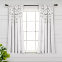 63"x52" Boho Pom Pom Tassel Linen Window Curtain Panel Off White - Lush Décor