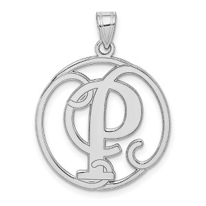 Black Bow Jewelry Rhodium Plated Sterling Silver Fancy Script Initial A-Z Pendant, 20mm - 1 of 4