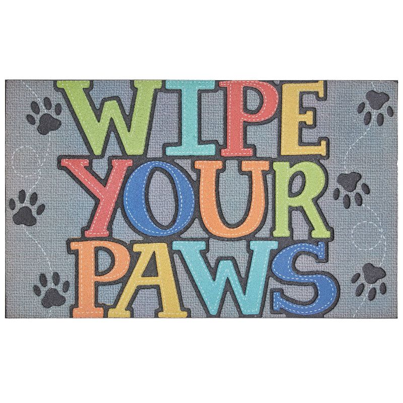 1&#39;6&#34;x2&#39;6&#34; &#39;Wipe Your Paws&#39; Paw Stitch Doorscapes Mat Gray - Mohawk, 1 of 5