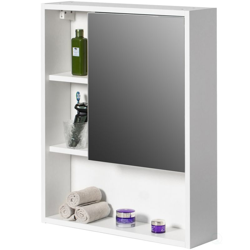 Basicwise Wall Mount Bathroom Mirrored Storage Cabinet with Open Shelf | 2 Adjustable Shelves Medicine Organizer Storage Furniture, 1 of 8