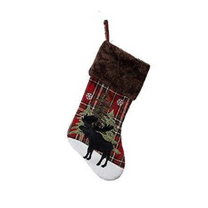 Aoibox Christmas Stocking Red and Black Buffalo Plaid with Black Moose Embroidery Farmhouse Style Large Capacity 1 Piece Holiday Decor - 1 of 4