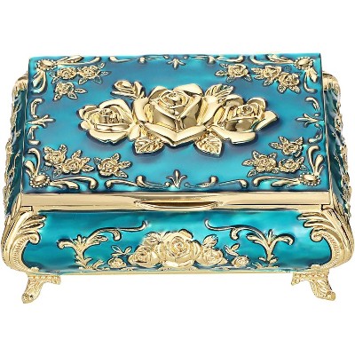 Vintage Metal Jewelry Box For Rings Earrings Necklace Treasure Chest Organizer