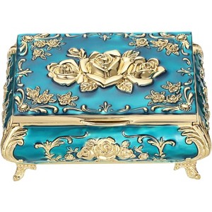 Vintage Metal Jewelry Box For Rings Earrings Necklace Treasure Chest Organizer - 1 of 4