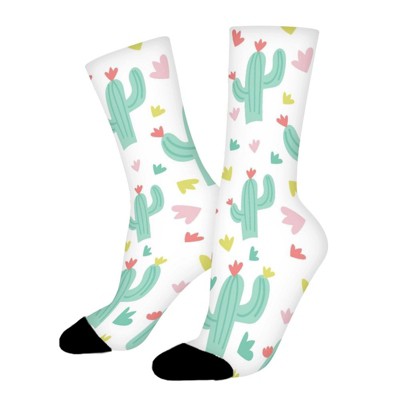 Cactus In Bloom Women Printed Crew Socks Funny Funky Socks Soft Polyester Novelty Gifts for Artists Men